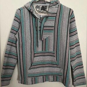 Señor López Pullover Hoodie Poncho Women’s S Striped Long Sleeve Top with Hood